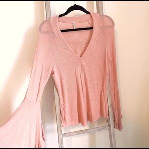 Free People Bell Sleeved Mesh Top Pale Pink Size Large
